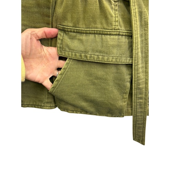 HEI HEI Women's Olive Green Utility Jacket Belted Ruffled Back Women's Size L - Picture 6 of 11